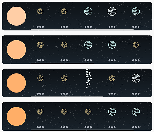View of system, with stars and first-level satellites